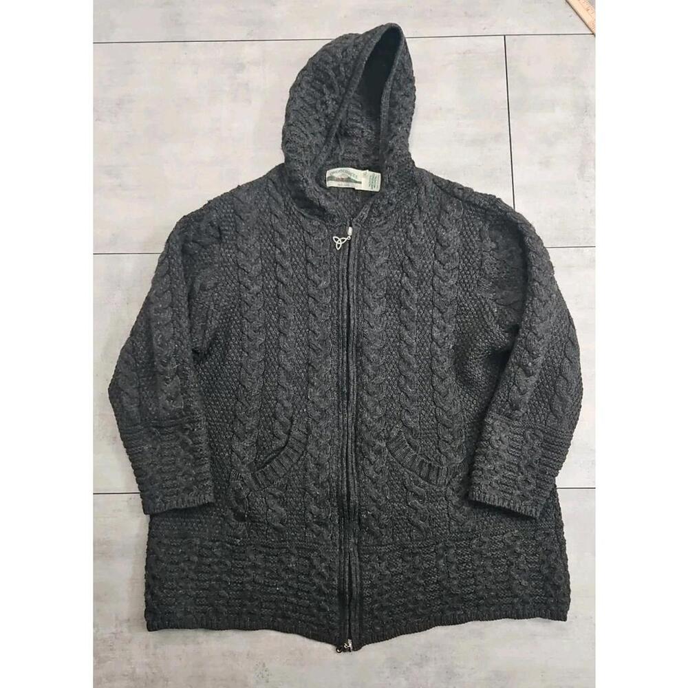 ARAN CRAFTS IRELAND MERINO WOOL CARDIGAN SWEATER‎ HOODED XL